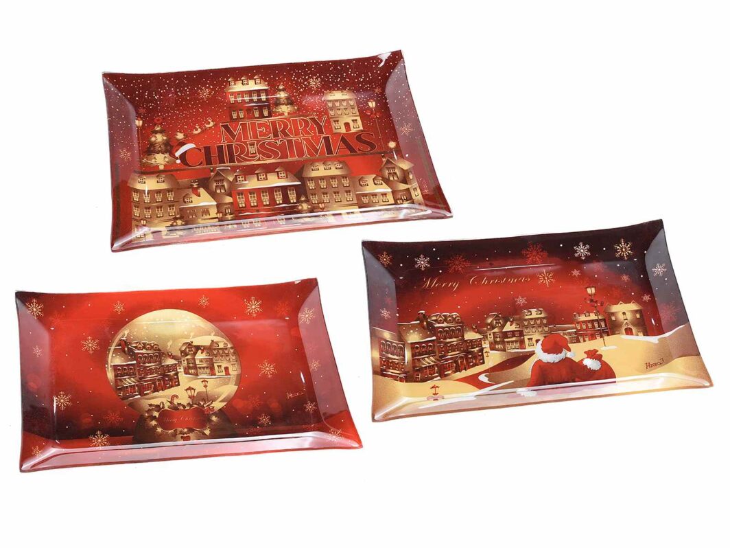 Piatto rettangolare in vetro "Christmas Village"
Misure: cm 30 x 20 H
Assortimento: 3 fantasie