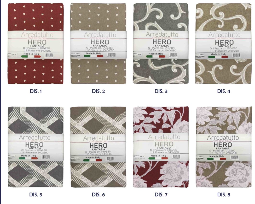 ARREDATUTTO HERO 2 P STAMPATO
 MIS. 240X280 CM.
TESSUTO 50% COTONE- 50% POLIESTERE
PESO 180 GR.