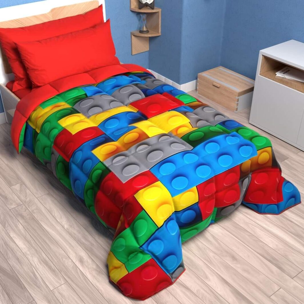 Trapunta piumone Invernale per letto singolo unisex maschio/femmina stampa 3D stile lego