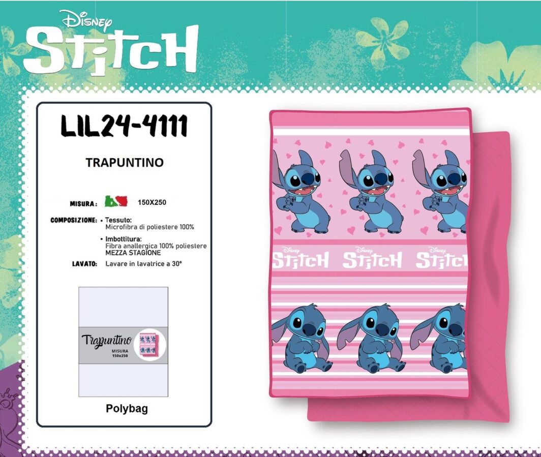 Trapuntino Copriletto "STITCH" 1P ROSA