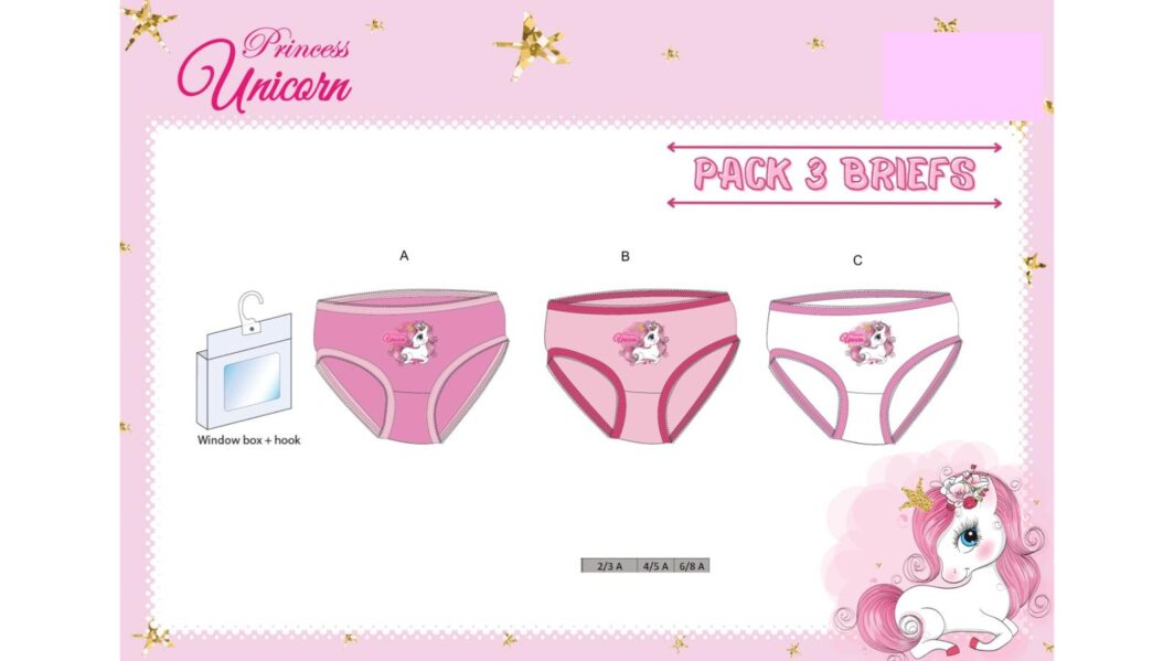 Tris Mutande Bambina "Unicorno" Slip Intimo