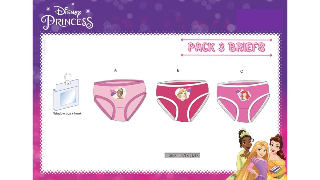 Tris Mutande Bambina "Principesse" Slip Intimo