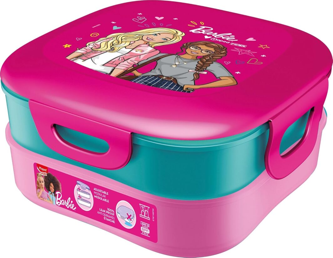 Maped Picnik Barbie - Contenitore per il pranzo con 2 scomparti modulari, di cui 1 scomparto impermeabile, facile da lavare in lavastoviglie, 1,4 l, licenza...