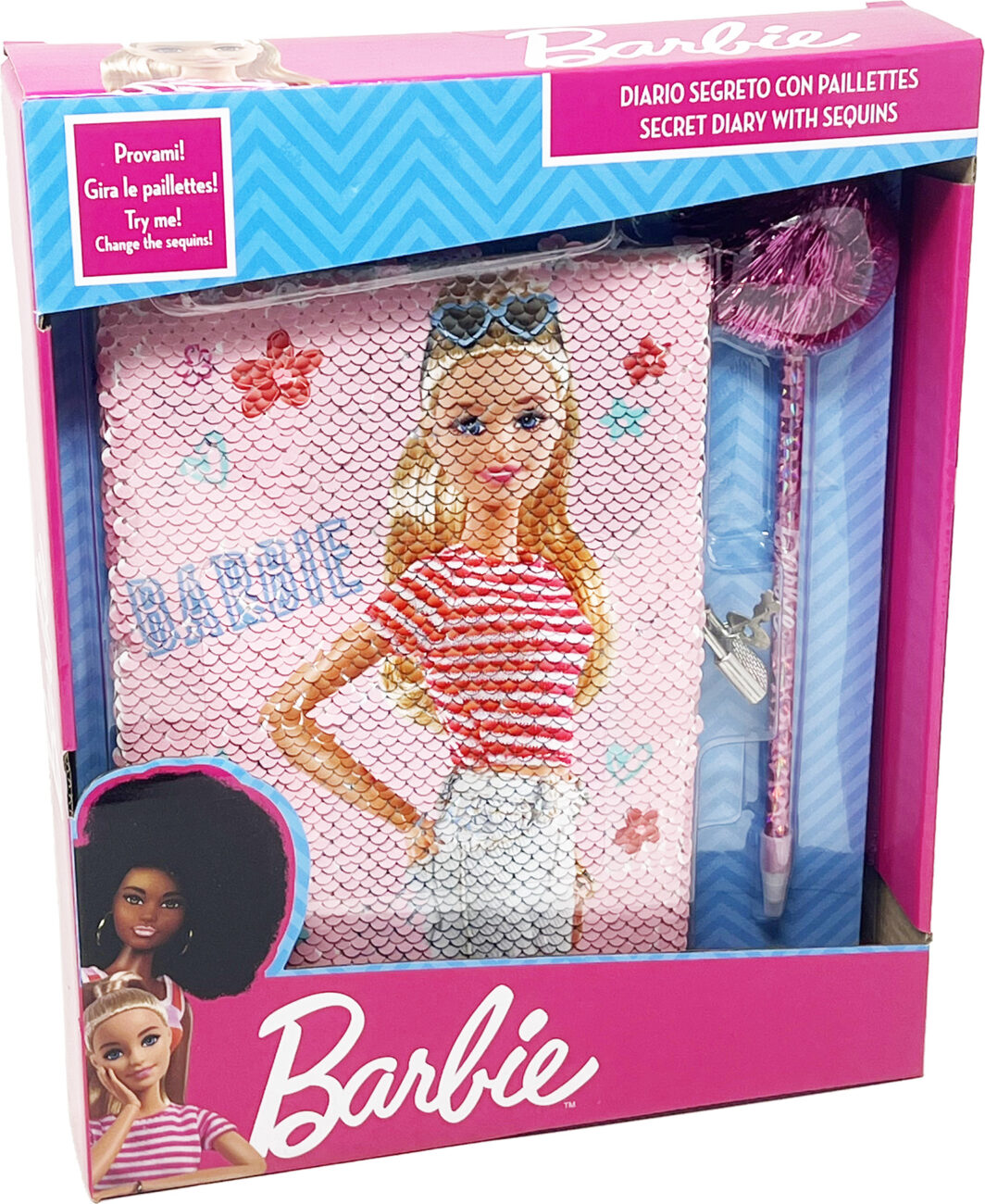 Diario segreto paillettes c/penna 28x23cm Barbie